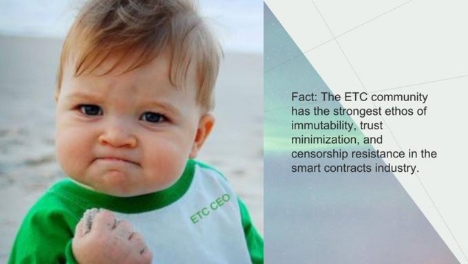 Meme with a baby and a caption about the ETC community