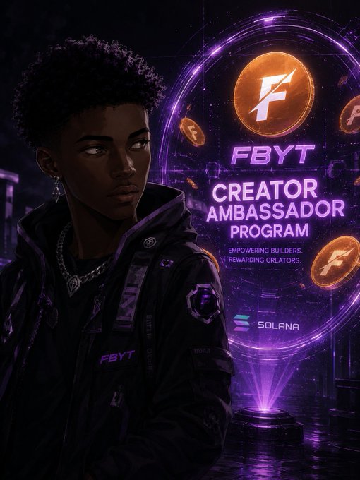The image features a young man wearing a black jacket with purple accents, standing next to a large purple light display that says "FBYT". The background shows a cityscape at night, with buildings illuminated by the glow of the light display. The caption on the image reads "YOU'VE BUILT AN AUDIENCE, YOU UNDERSTAND THE SPACE." This suggests that the young man is an Ambassador for FBYT and has successfully built up an audience in the virtual world. However, the caption also mentions that most Ambassador programs still treat you like a number, which implies that there might be some challenges or limitations associated with being an Ambassador.