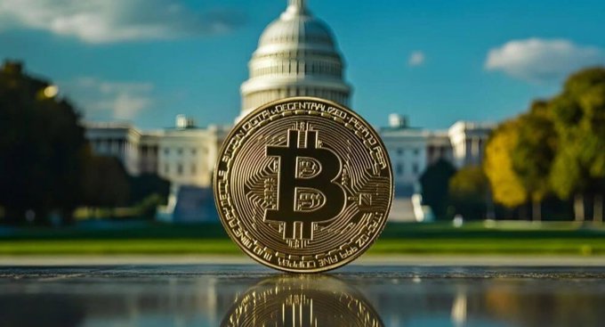A Bitcoin coin is placed in front of the U.S. Capitol building, symbolizing the growing influence of cryptocurrency in politics. The image directly illustrates the post's narrative about crypto's move from markets to policy.