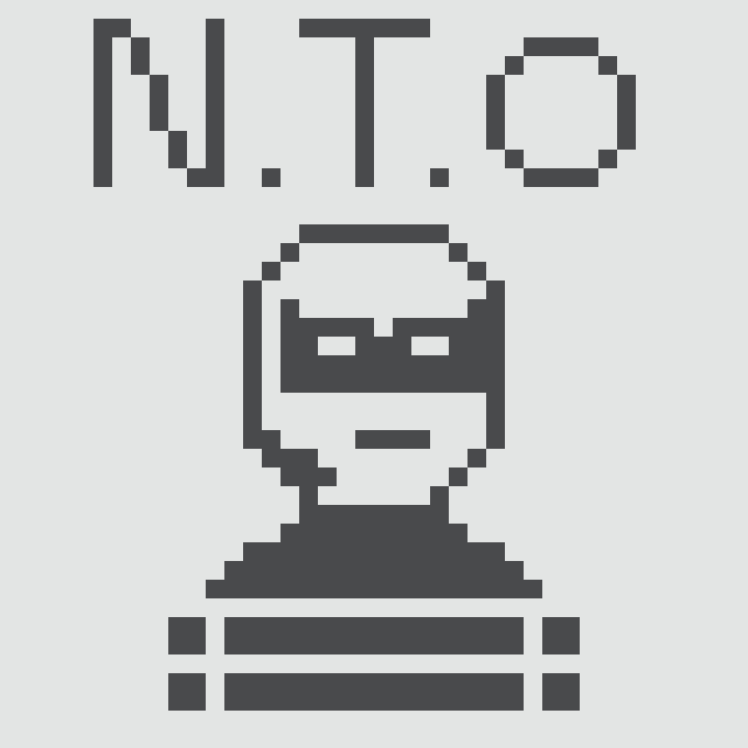 A pixel art style logo reading 'N.T.O' above a stylized bust of a person wearing a helmet or goggles.