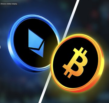 The image features two coins, one labeled Bitcoin and the other labeled Etherium, placed side by side against a dark blue background with white text. The Bitcoin coin has a yellow outline, while the Etherium coin has a black outline. The coins are positioned in such a way that they appear to be floating or hovering above each other, creating an interesting visual effect.