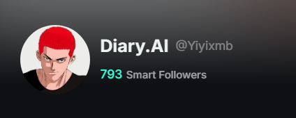 Profile header for "Diary.AI" (@Yiyixmb) featuring an anime-style red-haired avatar, showing 793 Smart Followers.