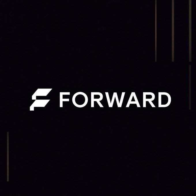 The image displays the "FORWARD" logo—white text with a stylized "F" mark—set against a black background with subtle gold accent lines, representing Forward Industries, the company highlighted in the post for its significant $SOL treasury accumulation.