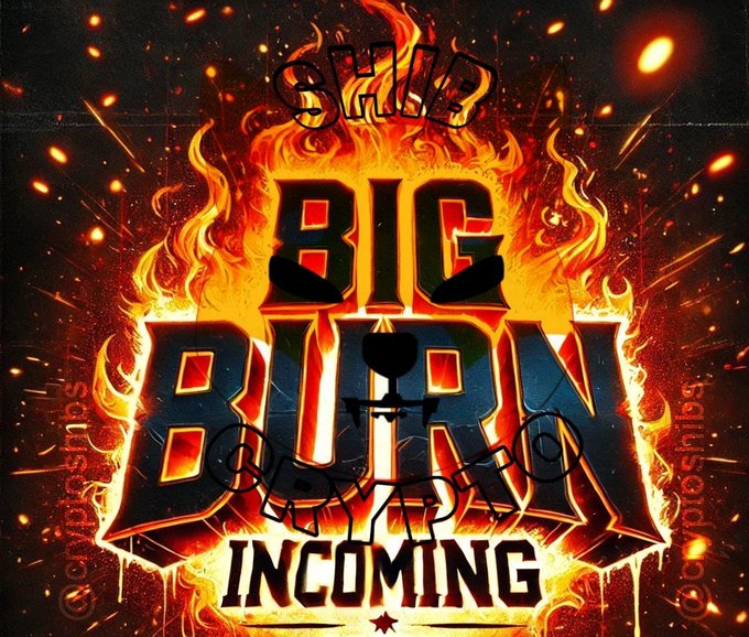 Fiery graphic reading "BIG BURN INCOMING" with flames engulfing the text. The image complements the post's $SHIB burn announcement by visually amplifying the message of an explosive token burn, with the blazing "BIG BURN" text symbolizing the destruction of 410.84 trillion tokens and the 41.08% supply reduction.