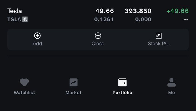 The image features a black background with several icons and details related to stock trading. In the center, there is text that reads "Adding Tesla", which indicates that someone has recently made an investment in the Tesla company using their US stock account. The price of Tesla is displayed as 49.66 US dollars (or 0.59 euros). A list of items can be seen next to this, possibly related to the trading process or options for traders. 

A person with a name tag and a heart shape is located above the icons on the right side of the image, indicating that they might be a trader or have some connection to the stock market activity. The text in the main block reads "Adding Tesla", which could be interpreted as adding more shares of Tesla to one's portfolio or increasing the value of an existing investment.