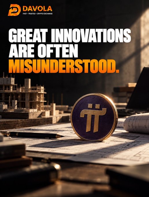 A Davola crypto exchange advertisement displays the slogan 'GREAT INNOVATIONS ARE OFTEN MISUNDERSTOOD' above a Pi Network coin, with the tagline 'FAST · TRUSTED · CRYPTO EXCHANGE'.