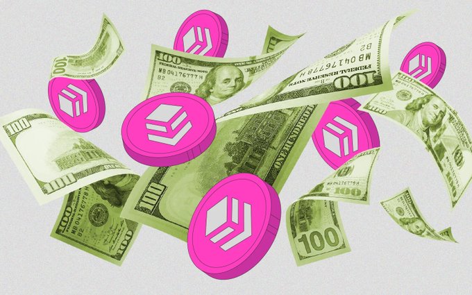 The image features a large amount of money floating around in the air, with some coins and bills scattered throughout. The majority of these objects are pink, while a few green ones can be seen as well. The text "We view Bitcoin as both a strategic reserve asset and a source of capital" is written above the scene, indicating that the image is related to Bitcoin or cryptocurrency discussions.