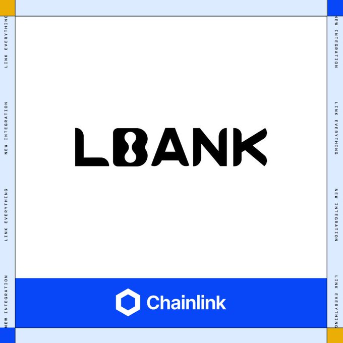 A promotional graphic featuring the bold 'LOBANK' logo centered above a blue banner with the 'Chainlink' logo, surrounded by borders reading 'LINK EVERYTHING' and 'NEW INTEGRATION'.