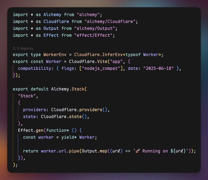 The image shows a computer screen displaying a code for a website or application. The code has a dark background with various colors used for different parts of the program. There are two lines of text, one above the other, which seem to be part of a larger block of code. The code appears to be in a programming language such as Java or JavaScript and is likely related to a website or application that uses Alchemy V2 effect based IaC.