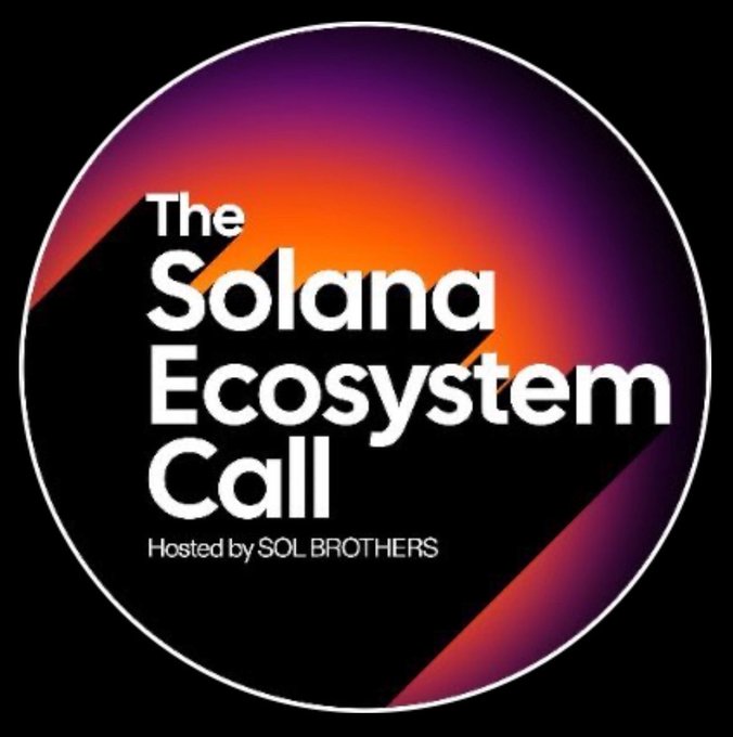 A circular logo with a purple-to-orange gradient reads "The Solana Ecosystem Call, Hosted by SOL BROTHERS" in bold white text, serving as branding for the broadcast that has just resumed.