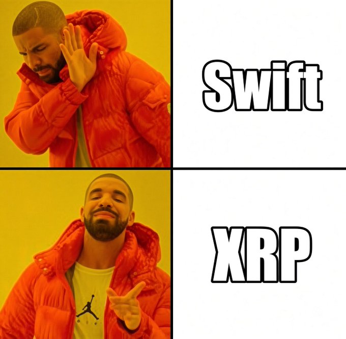Drake meme rejecting Swift and approving XRP, showing his preference for the cryptocurrency over the programming language.