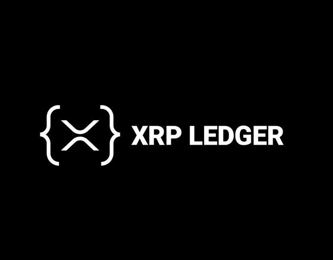 A black screen displays the white 'XRP LEDGER' logo and text.