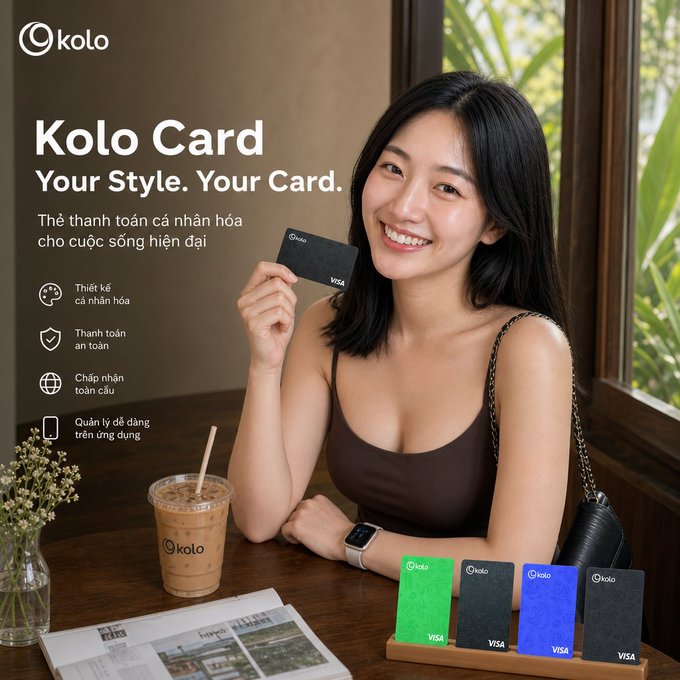 The image features a woman sitting at a table with multiple cards, including a Kolo Card. The woman is holding one of the cards up for the camera while smiling. There are also other cards displayed around her, suggesting that she might be using them for travel purposes or as part of an international payment system. The post emphasizes the benefits of using a Kolo Card and how it can help travelers manage their finances more efficiently during their trips.