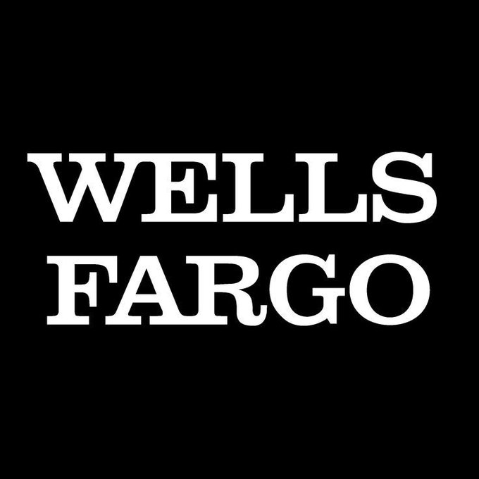 A black square image displaying the white 'WELLS FARGO' logo.