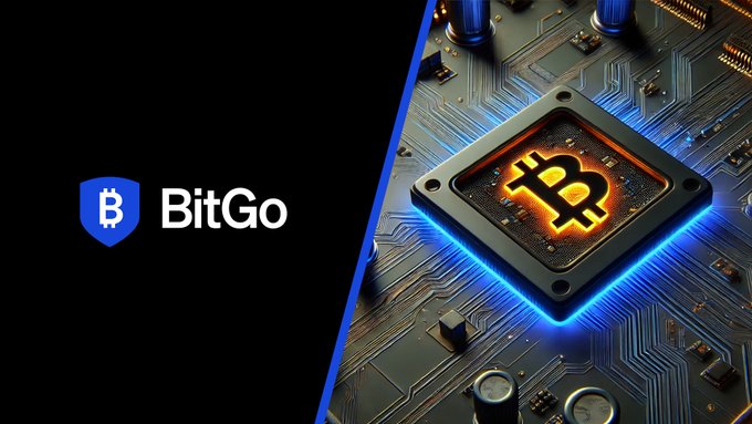 A promotional graphic featuring the BitGo logo alongside a stylized Bitcoin circuit board design.