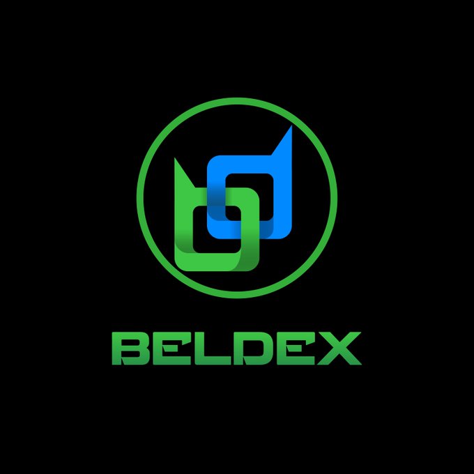 A black logo on a black background featuring a green circle with interlocking blue and green geometric shapes and the word 'BELDEX' in green text below.