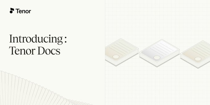 The image features a white background with three stacked books, each with a different color cover - white, gray, and black. The text "Introducing Tenor Docs" is written above the books, indicating that they are the new release of the Tenor Docs software. Below this information, there's a small logo for Tenor, which reads "tenor.com". This suggests that the image is related to the Tenor documentation or promotional material for their software.