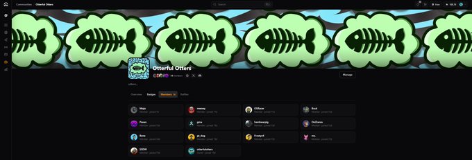 Screenshot of a Discord server called 'Osterful Otters' with a banner featuring a repeating pattern of fish skeletons.