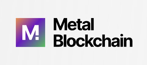 The logo for 'Metal Blockchain' featuring a colorful gradient square with a white 'M' icon.
