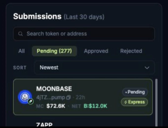A computer screen displays a list of submittals, including "Submissions (Last 30 days)" and "Sorts", with the word "Moonbase" at the top.