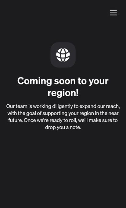 The image displays a dark-themed "Coming soon to your region!" announcement page featuring a globe icon, indicating the service is not yet available in the viewer's location. The message explains the team is working to expand their reach and will notify users once ready — visually reinforcing the post's theme that missing out on opportunities (like an airdrop) often stems from finding out too late rather than the bad news itself.