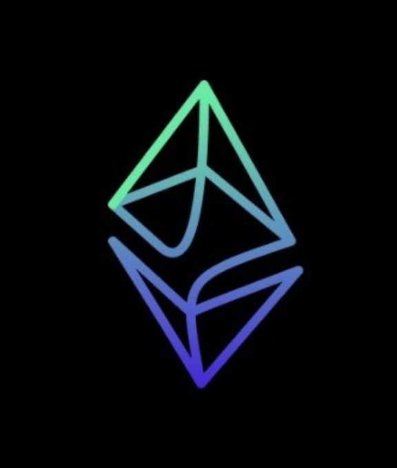 The Ethereum symbol (Ξ), rendered in a green-to-blue color gradient against a black background, is displayed prominently in the image. The accompanying post discusses a milestone for the Ethereum Economic Zone, noting that the first atomic cross-chain L1-to-L2 transaction has been successfully executed on the Ethereum mainnet.