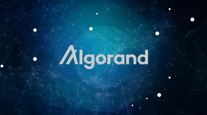 The image features a large blue background filled with numerous white dots scattered throughout. The word "Algorithand" is prominently displayed at the center of the image, surrounded by these white dots. The text also includes the phrase "It's gonna take some time, but when the hype and heavily marketed blockchains fail performance expectations, business will gravitate to #Algorand with solid, proven real-world performance".