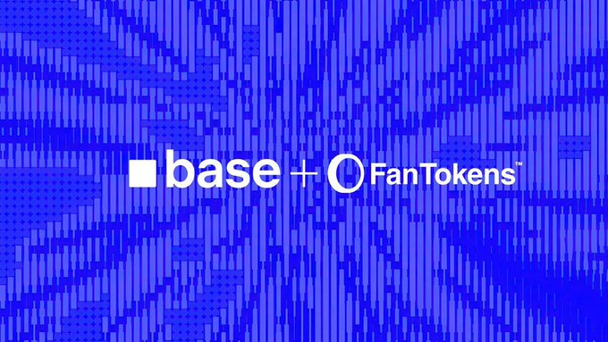 The image features a blue background with white text that reads "Base + O FanTokens". The text is positioned at the top of the image, while the rest of the image is filled with blue lines and dots, creating an interesting visual effect. This design choice suggests that the image might be related to a sports event or competition, possibly involving fans who have contributed to the project by purchasing tickets using FanTokens. The text "Global sports are moving omnichain @FanTokens brings the European Final to Base" implies that the image is promoting an online fundraising campaign for a sports team or organization.
