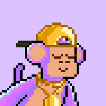 A pixel art character with a golden headpiece and purple robes is displayed against a light purple background.
