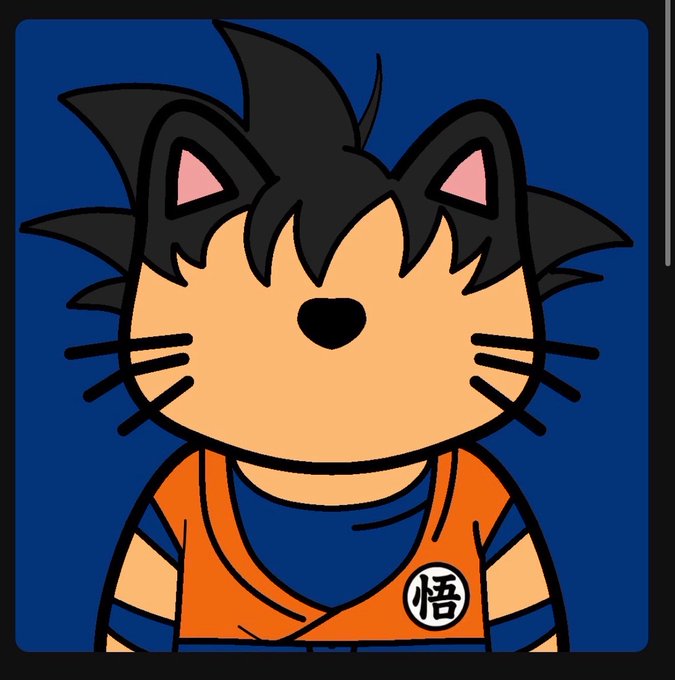 The image features a cartoon cat with black hair, wearing an orange shirt that has a dragon design on it. The cat's face is prominently displayed against a blue background, making it the main focus of the image. The caption "Gm Goku cat" suggests that this is a reference to the character Gmogami from the Dragon Ball Z anime series.