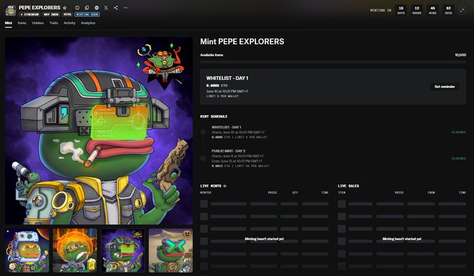 The image shows a computer screen displaying an online store page for a video game called "Min Pepe Explorers". The store offers a limited edition of the game, which has been released as an NFT (Non-Fungible token). The game is available in two different formats - a physical copy and a digital download. The image also includes a small cartoon character of a frog wearing a helmet with a gun on its head, possibly representing the main character from the game.