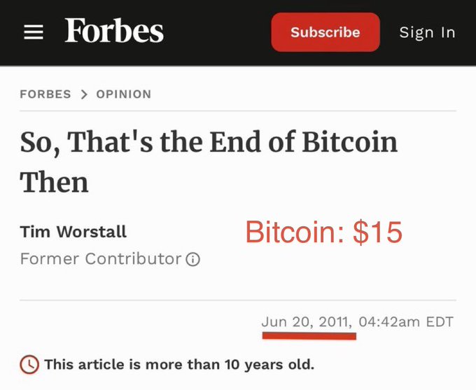 "June 21, 2011: Bitcoin reaches record price of $15 per Bitcoin".