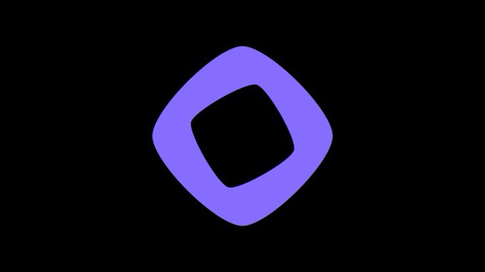 A purple rounded diamond-shaped logo on a black background.