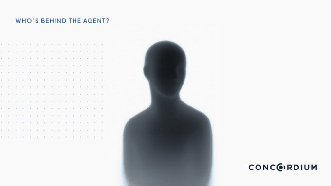 A graphic with the text 'WHO'S BEHIND THE AGENT?' next to a blurred silhouette, branded 'CONCORDIUM' in the bottom right.