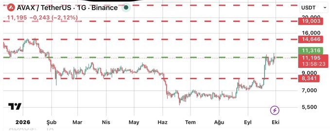 A TradingView chart displays the 'AVAX / TetherUS' (AVAXUSDT) trading pair on Binance, with a current price of 11.316 USDT and a -2.12% change.