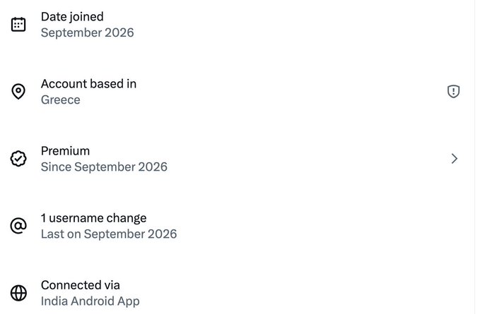 A user profile settings screen shows an account that joined in September 2026, is based in Greece, has Premium status since September 2026, 1 username change, and is connected via India Android App.
