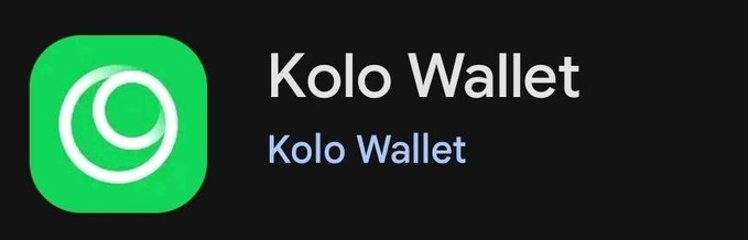 The image features a logo for a wallet app called "Kolo Wallet" with a green circle containing a white "O" inside of it, which is the main focus of the image. The background color appears to be gray or brown, but there are no texts present in the image.