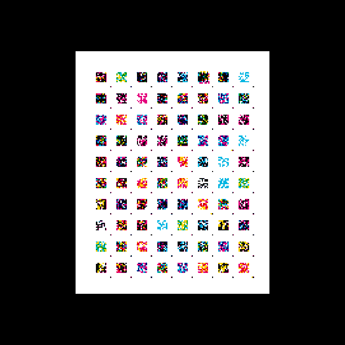 A grid displaying numerous small, colorful pixel art characters on a white background.