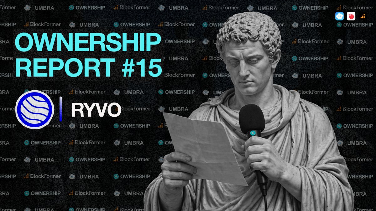 A thumbnail for "OWNERSHIP REPORT #15" featuring the "RYVO" logo and a marble statue of a man holding a microphone and papers.