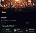 A screenshot from the Dwiki Clan Wars dashboard displays a profit of +$77,439.63, featuring the Dwiki logo, a "Join Clan" button, and a "Clan Wars" banner—aligning with the post announcing the group's entry into Clan Wars on the @fomo trading platform.