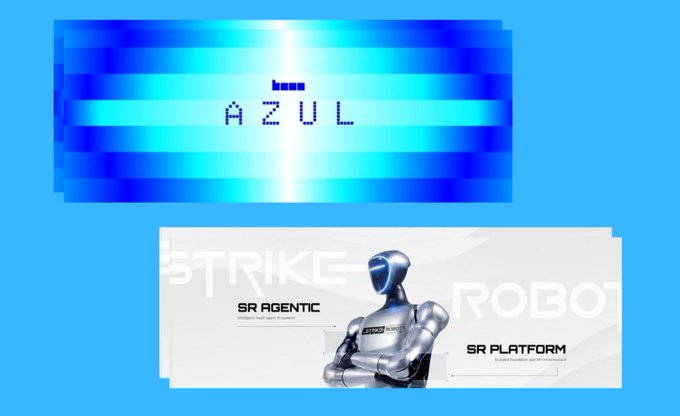 The image features two blue banners with white text that say "Base Azul" and "SR Platform". The first banner is located at the top of the image, while the second one is positioned below it. Both banners are related to a company named Base Azul, which has recently launched a major upgrade for their AI agents and robots called x402. This new protocol allows AI agents and robots to make payments independently without human involvement. The text on both banners indicates that this update is now live, as it was posted on May 28th.