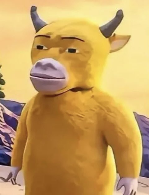 A yellow cartoon bull character with a smug expression stands in the background. The image relates to the post about "$CATE FLIPS NIU LAI," visually reinforcing the bullish sentiment suggested by the triumphant-looking bovine figure.