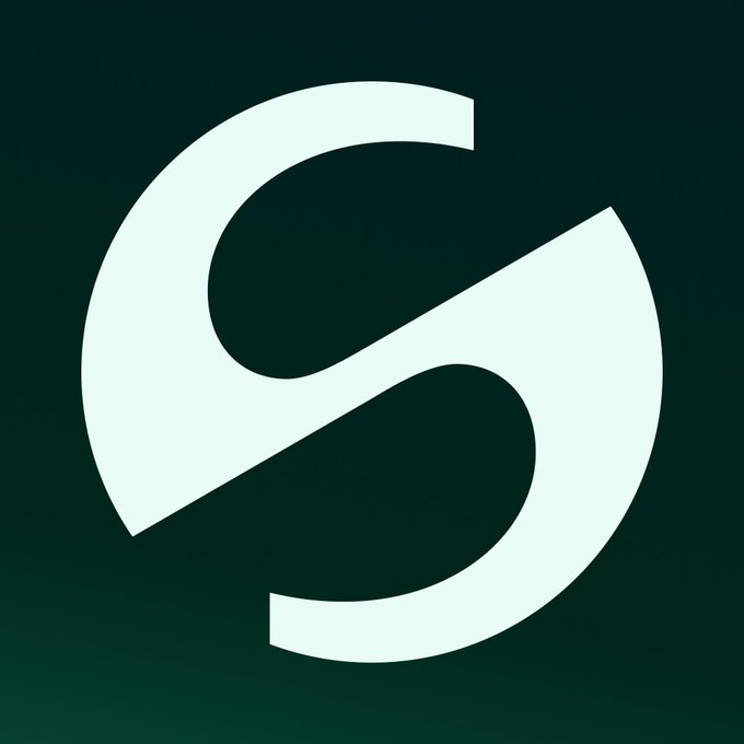 A stylized white letter 'S' logo on a dark green background.
