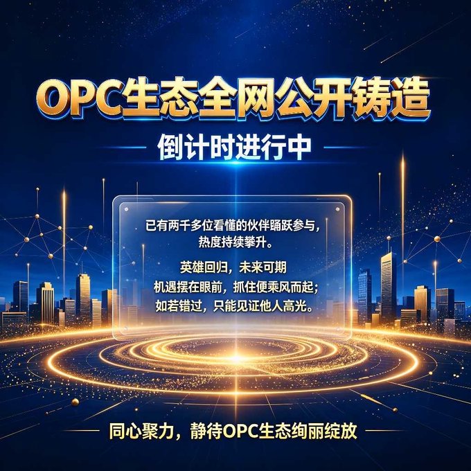 A promotional graphic in Chinese announces 'OPC生态全网公开铸造' (OPC Ecosystem Public Minting) with a countdown in progress and over 2,000 participants already joined.