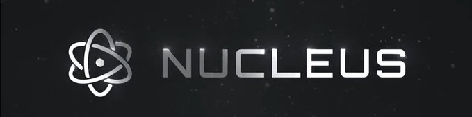 The image displays the "NUCLEUS" logo, featuring an atom-like icon on the left and bold metallic lettering on the right, set against a dark space-themed background. This branding aligns with the accompanying text's focus on tackling Web3 reputation challenges by suggesting Nucleus represents a foundational, scientific approach to measuring genuine protocol understanding and contribution.