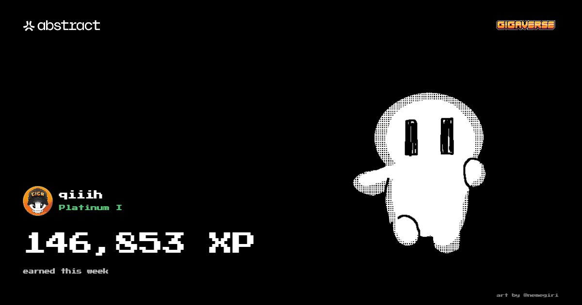 The image features a white character with black eyes, standing against a black background. The character has a number of buttons attached to its body, which are labeled with numbers. The text "Happy XP day @AbstractChain New ATH this week" is written in the bottom right corner of the image.