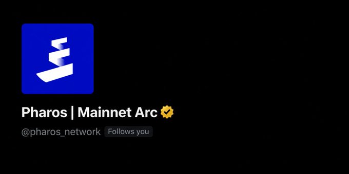 A dark-themed profile banner or header for 'Pharos | Mainnet Arc' (@pharos_network), featuring a blue square logo with a white abstract design.