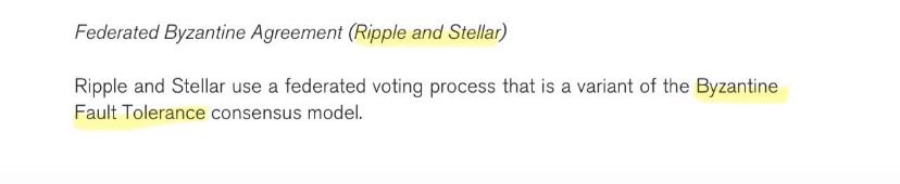 A slide titled "Federated Byzantine Agreement (Ripple and Stellar)" explaining that Ripple and Stellar use a federated voting process based on a variant of the Byzantine Fault Tolerance consensus model, relating to a Federal Reserve research paper on high-TPS payment technology consensus mechanisms.