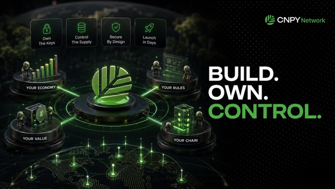 The image features a poster with a green leaf design at its center, surrounded by various objects such as buildings and trees. The poster has text that reads "Build. Own. Control." Below this, there are five different icons representing different aspects of an agent economy, including a building, a tree, a person holding a key, a computer screen displaying data, and a green leaf symbolizing the concept of autonomy.