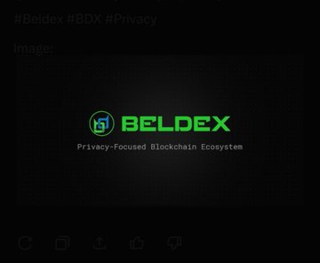 The image features a dark-themed graphic promoting the Beldex ecosystem, with the tagline "#Beldex #BDX #Privacy" at the top, followed by the prominent "BELDEX" logo in green alongside its stylized emblem, and the descriptor "Privacy-Focused Blockchain Ecosystem" beneath it. This visual reinforces the accompanying post about how BDX, Beldex's cryptocurrency, serves as the connective backbone for the platform's privacy services, including powering masternodes for BelNet and BChat, as well as facilitating BNS name registrations and renewals.